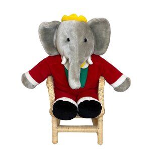 Vintage Babar Elephant Plush In Red Suit & Crown - 14" Stuffed Animal